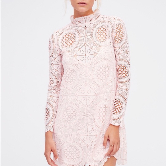 Free People Dresses & Skirts - Free People Ibiza Lace Longsleeve Pink Mini Dress